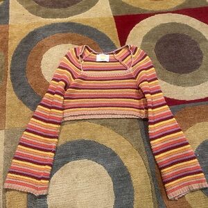 NWOT Yellow The Label Stripe Colorful Square Neck Sweater Cropped Women’s Small
